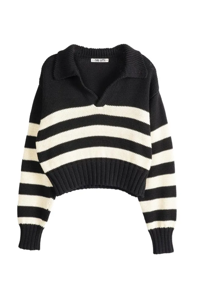 Ciao Lucia Online Venezia Polo BlackIvory Women Polo Sweaters