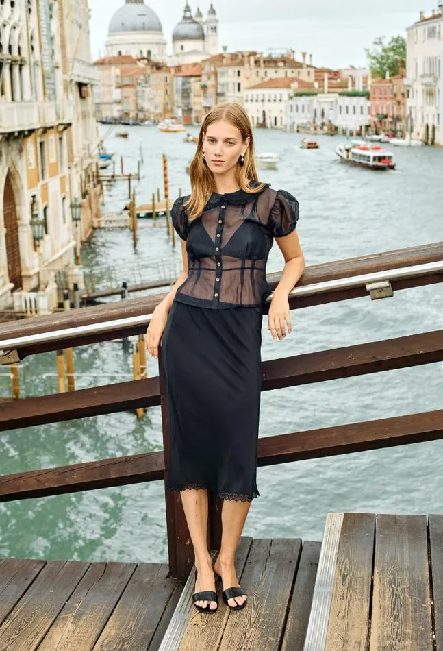 Ciao Lucia Yvonne Sheer Black Organza Top PreOrder Women Short Sleeve Tops