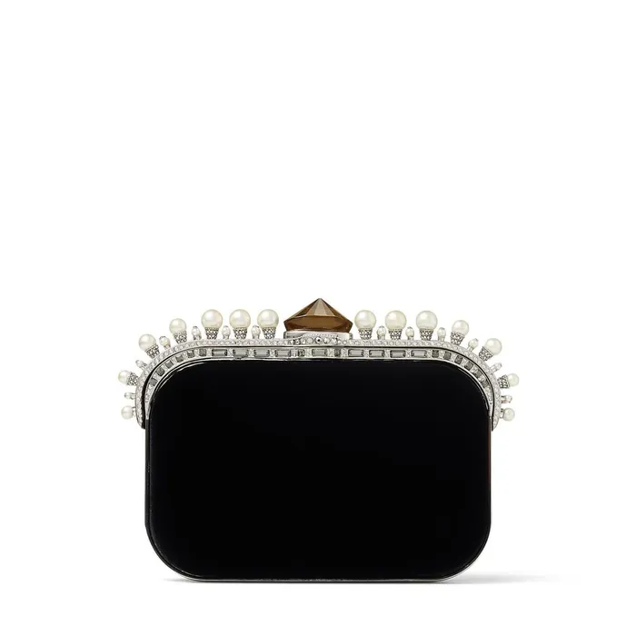 Cloud Black Velvet Clutch Bag With Pearl Crown Black Women JIMMY CHOO Clutch Bags Cloud Black Velvet Clutch Bag With Pearl Crown Black Women JIMMY CHOO Clutch Bags