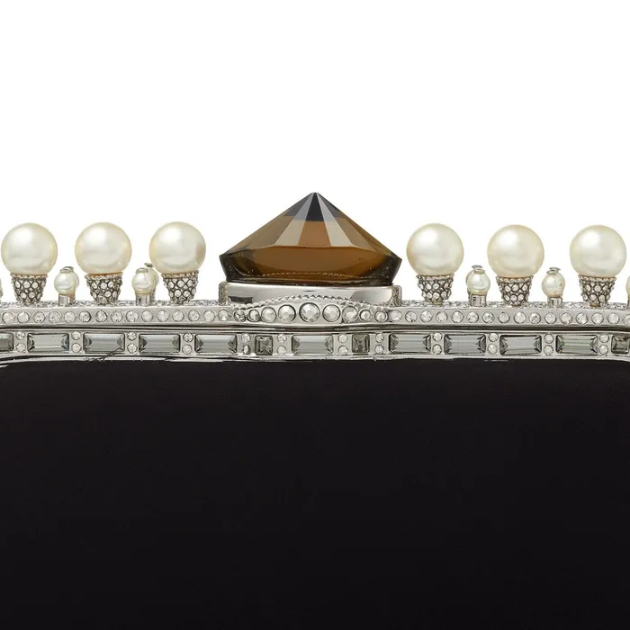 Cloud Black Velvet Clutch Bag With Pearl Crown Black Women JIMMY CHOO Clutch Bags