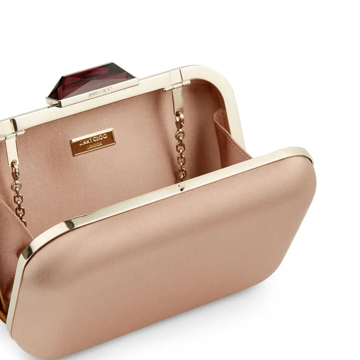 CloudXl BalletPink Satin Clutch Bag With Gem Clasp Ballet Pink Women JIMMY CHOO Clutch Bags