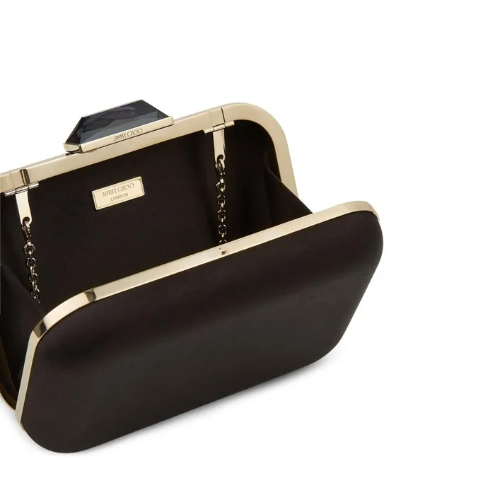 CloudXl Black Satin Clutch Bag With Gem Clasp Black Women JIMMY CHOO Clutch Bags