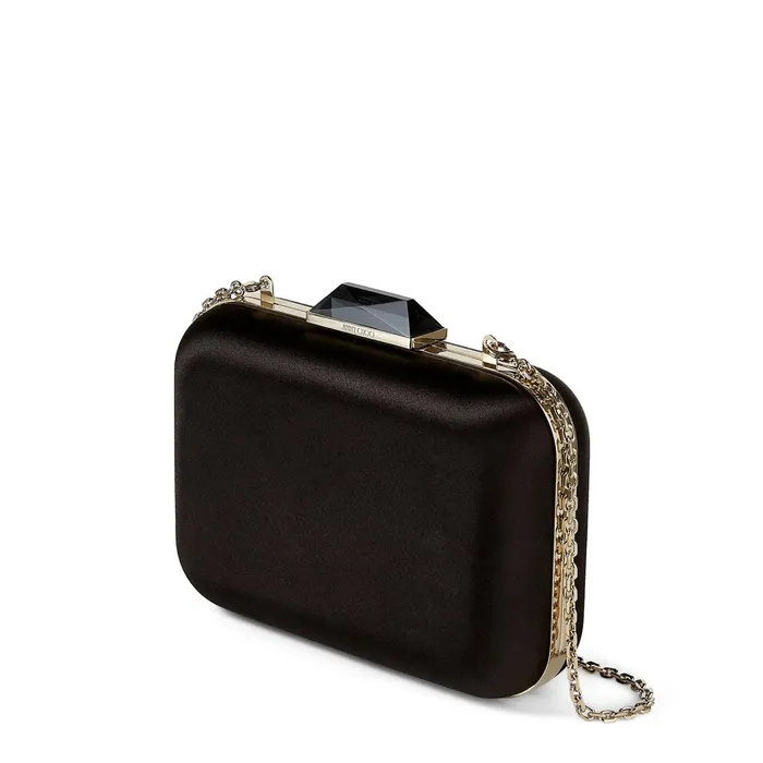 CloudXl Black Satin Clutch Bag With Gem Clasp Black Women JIMMY CHOO Clutch Bags