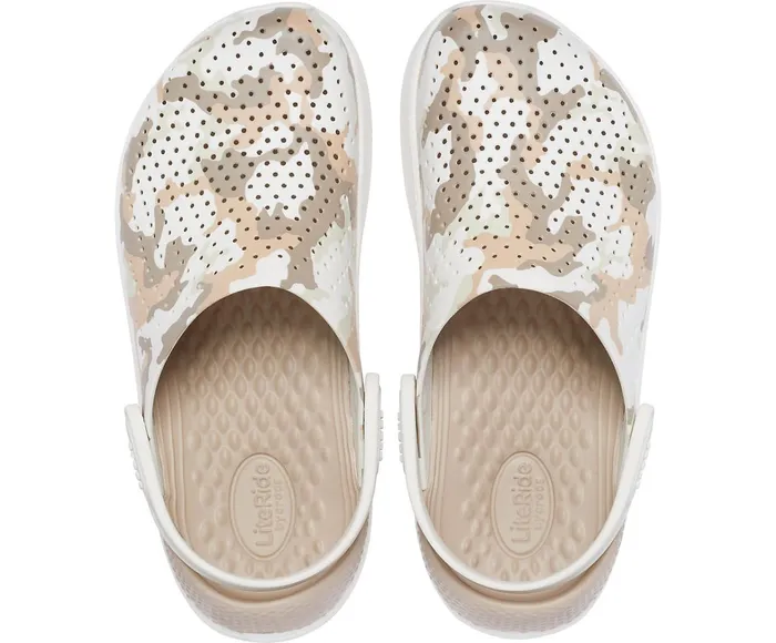 Crocs Clogs Womens LiteRide Printed Camo Clog Almost White Cheap On Sale