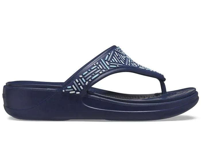 Crocs FlipFlops Womens Crocs Monterey Beaded Wedge Flip Navy Gift for Friend