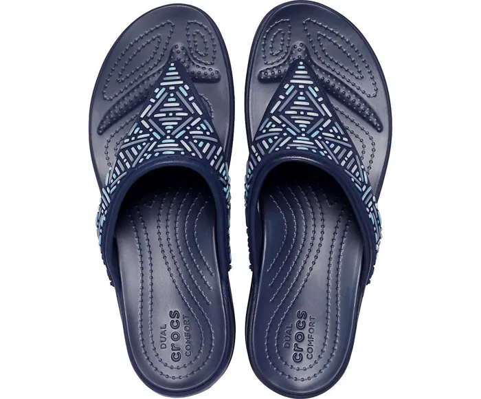 Crocs FlipFlops Womens Crocs Monterey Beaded Wedge Flip Navy Gift for Friend