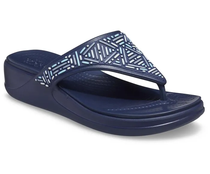 Crocs FlipFlops Womens Crocs Monterey Beaded Wedge Flip Navy Gift for Friend