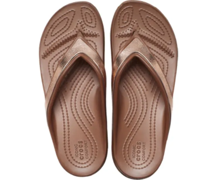 Crocs FlipFlops Womens Crocs Sloane Shine Wedge Flip Bronze Gift Ideas
