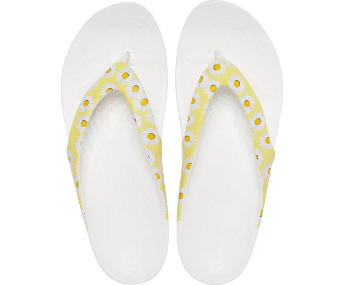 Crocs FlipFlops Womens Kadee II Printed Flip White Yellow Daisy Gift 4 You