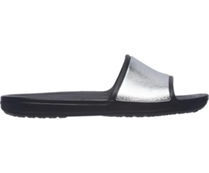 Crocs Sandals Womens Crocs Sloane Shine Low Slide Black Popular