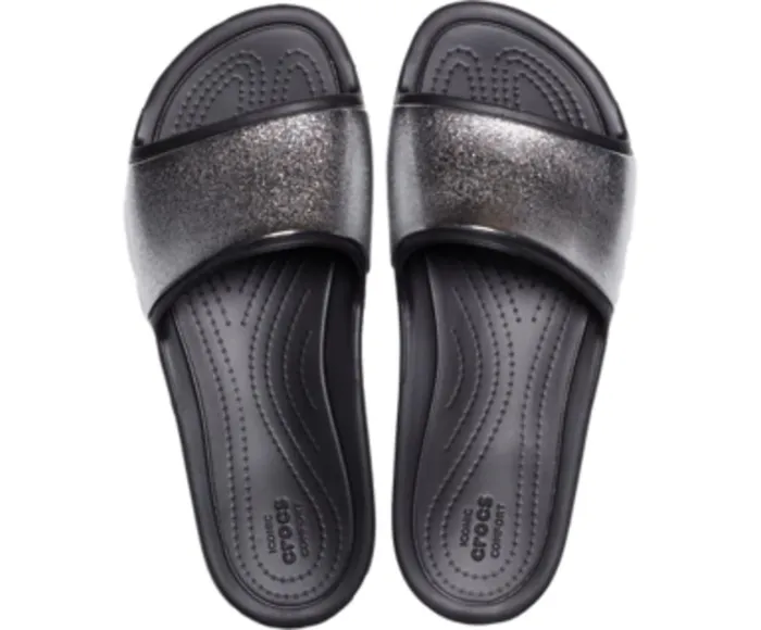 Crocs Sandals Womens Crocs Sloane Shine Low Slide Black Popular