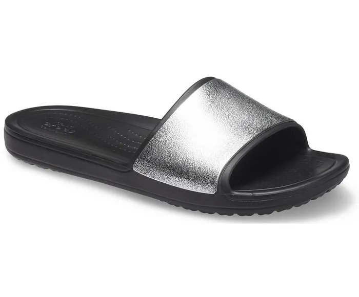 Crocs Sandals Womens Crocs Sloane Shine Low Slide Black Popular