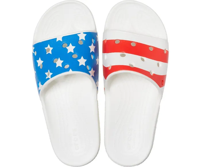 Crocs Slides Womens Classic Crocs American Flag Slide White Multi Casaul