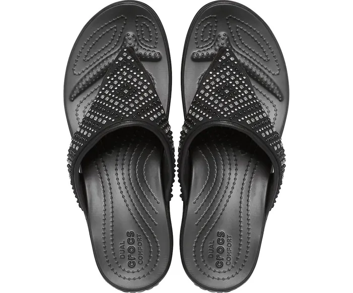 Crocs Wedges Womens Crocs Monterey Shimmer Wedge Flip Black Gift Ideas