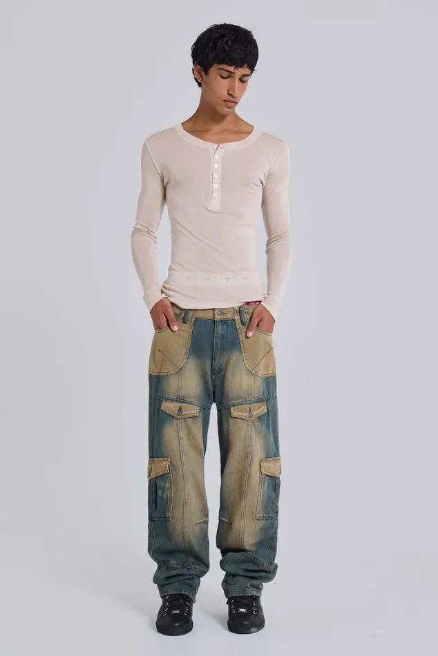 Denim Men Jaded London Shop 03907 Contrast Cargo Jeans