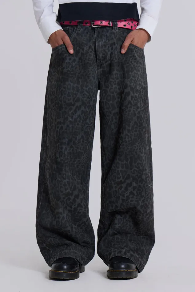 Denim Men Jaded London Shop Charcoal Leopard Fade Colossus Jeans