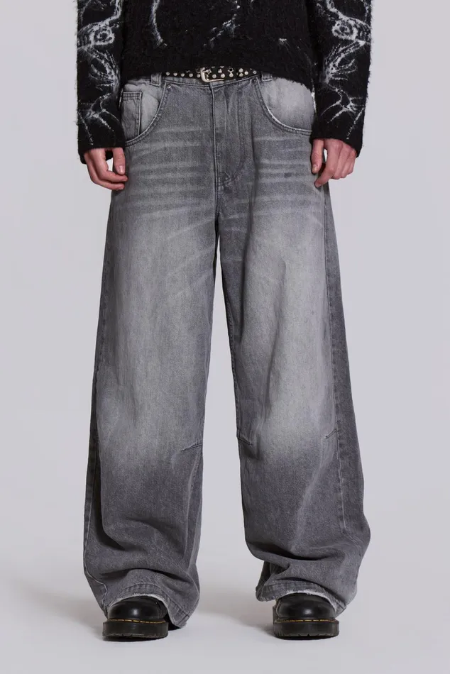Denim Men Jaded London Shop Washed Grey Colossus Jeans