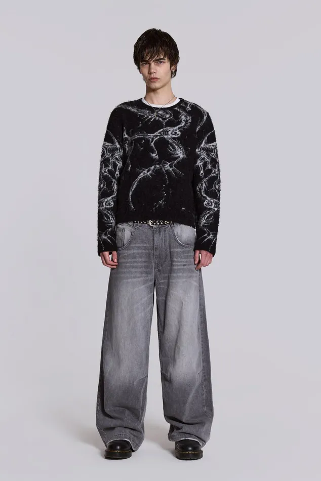 Denim Men Jaded London Shop Washed Grey Colossus Jeans
