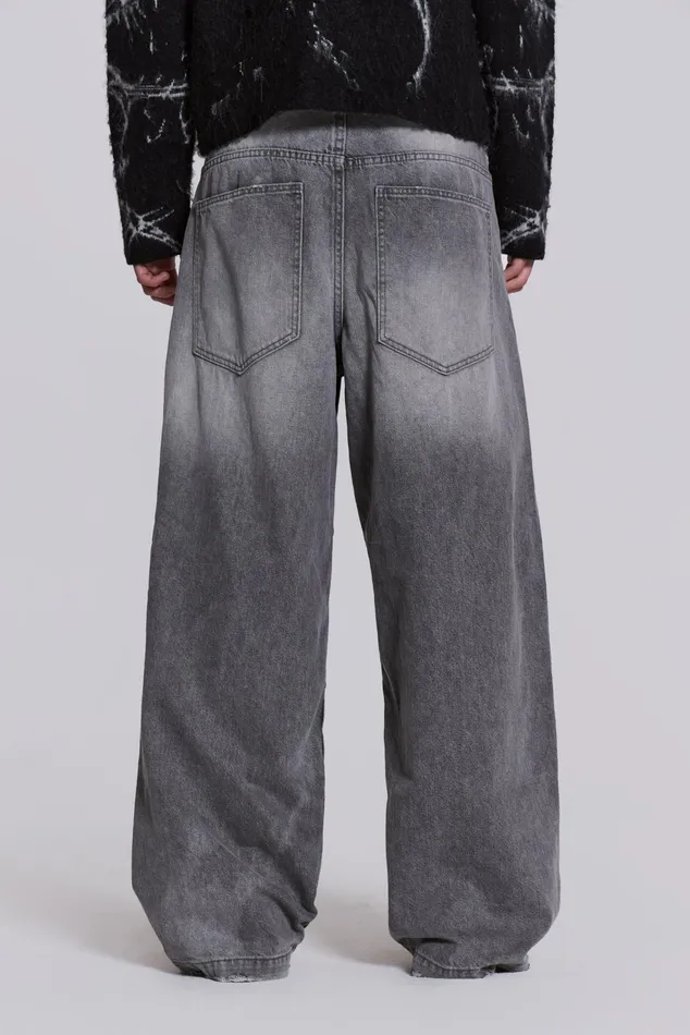 Denim Men Jaded London Shop Washed Grey Colossus Jeans