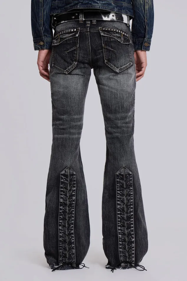 Denim Men Jaded London Washed Black Laced Bootcut Jeans