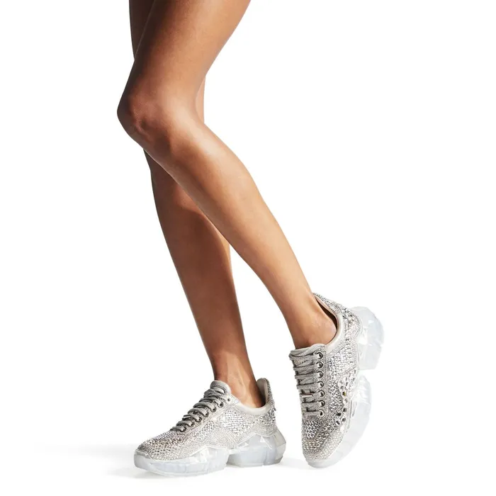 DiamondF Crystal Shimmer Suede Low Top Trainers With Crystal Details Crystal Women JIMMY CHOO Sneakers