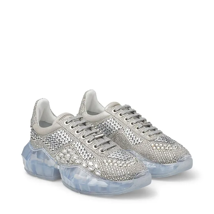 DiamondF Crystal Shimmer Suede Low Top Trainers With Crystal Details Crystal Women JIMMY CHOO Sneakers