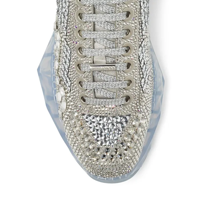 DiamondF Crystal Shimmer Suede Low Top Trainers With Crystal Details Crystal Women JIMMY CHOO Sneakers