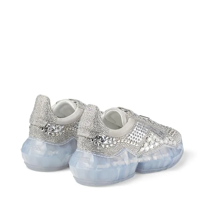 DiamondF Crystal Shimmer Suede Low Top Trainers With Crystal Details Crystal Women JIMMY CHOO Sneakers