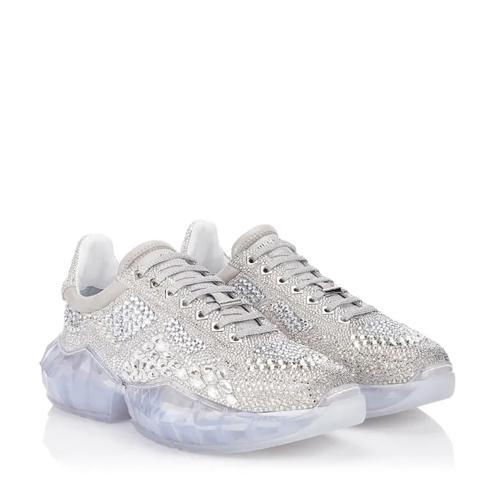 DiamondM Crystal Shimmer Suede Trainers With Crystal Application And Chunky Platform Crystal Men JIMMY CHOO Casual Shoes