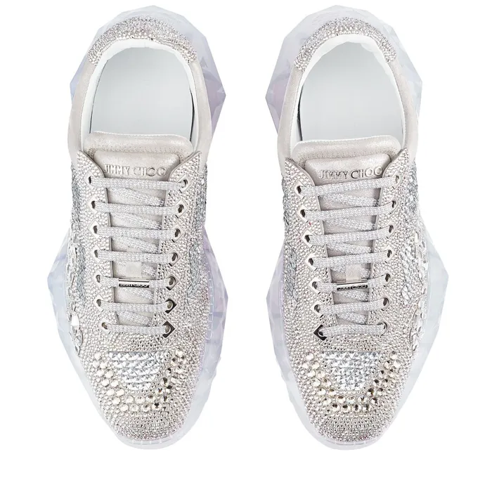 DiamondM Crystal Shimmer Suede Trainers With Crystal Application And Chunky Platform Crystal Men JIMMY CHOO Casual Shoes