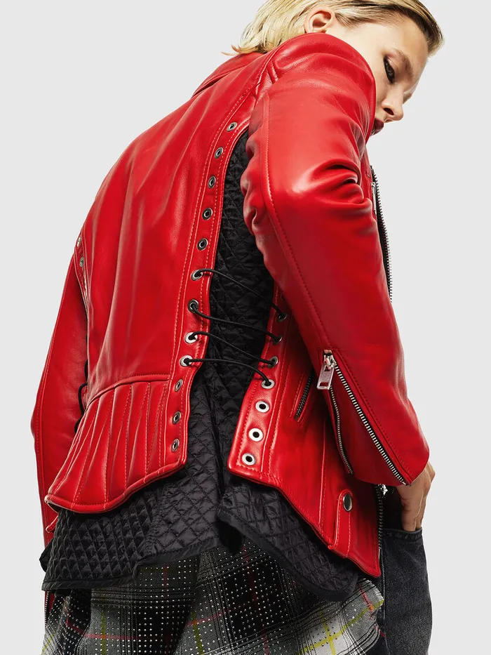 Diesel Leather Jackets Womens LCARAMA Red
