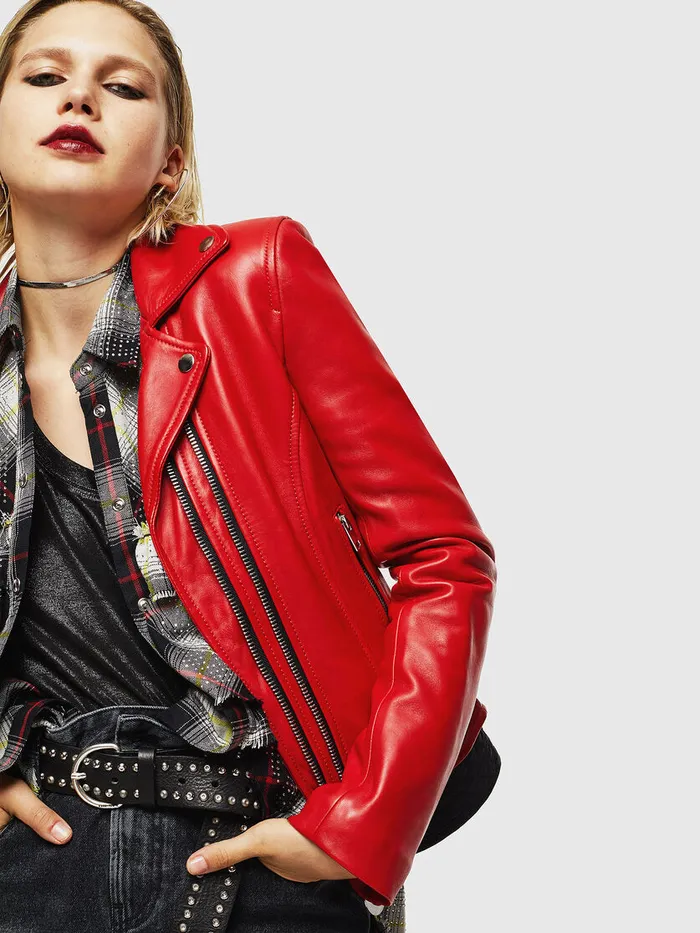 Diesel Leather Jackets Womens LCARAMA Red