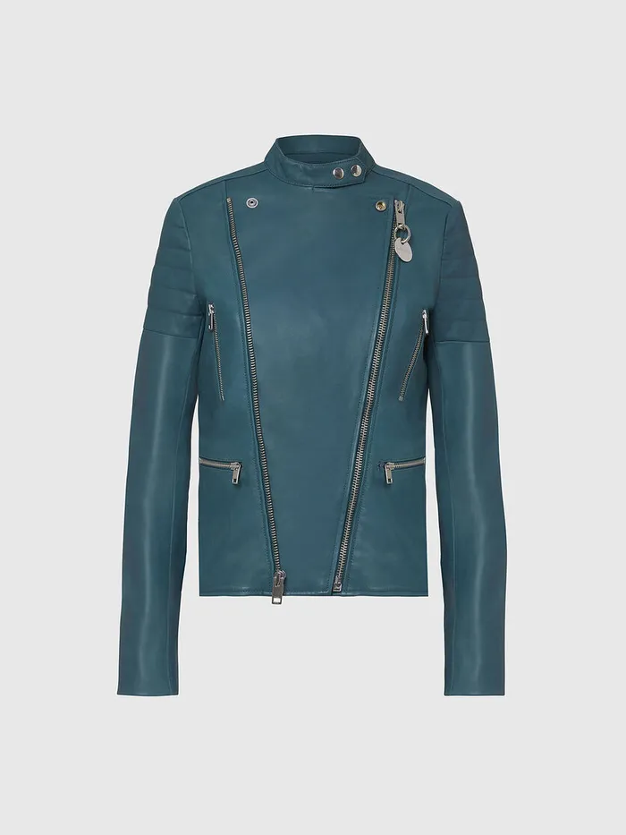 Diesel Leather Jackets Womens LMARS Water Green