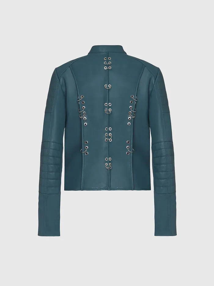 Diesel Leather Jackets Womens LMARS Water Green