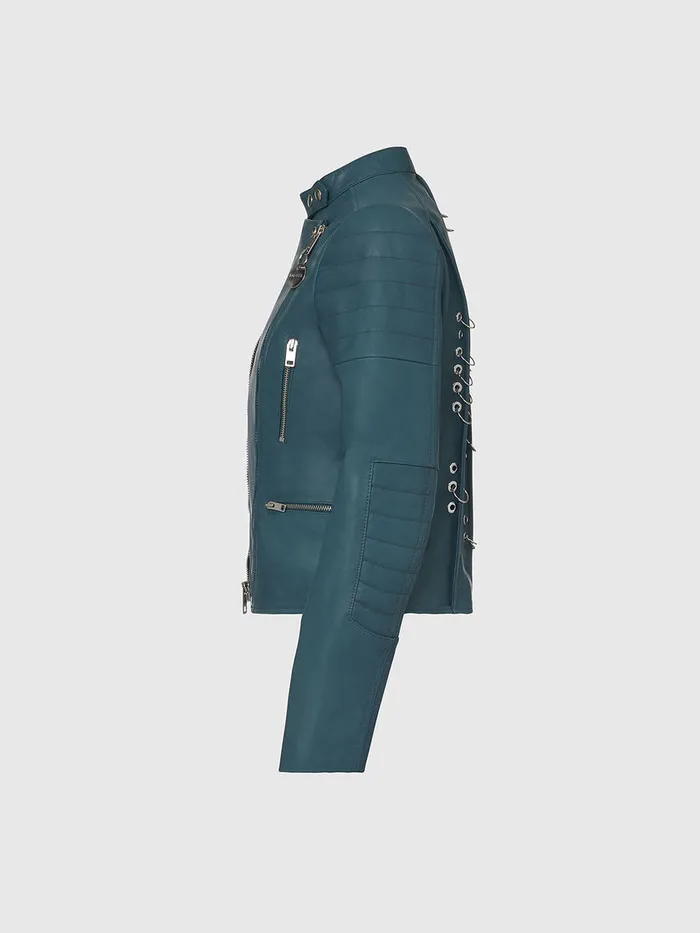 Diesel Leather Jackets Womens LMARS Water Green