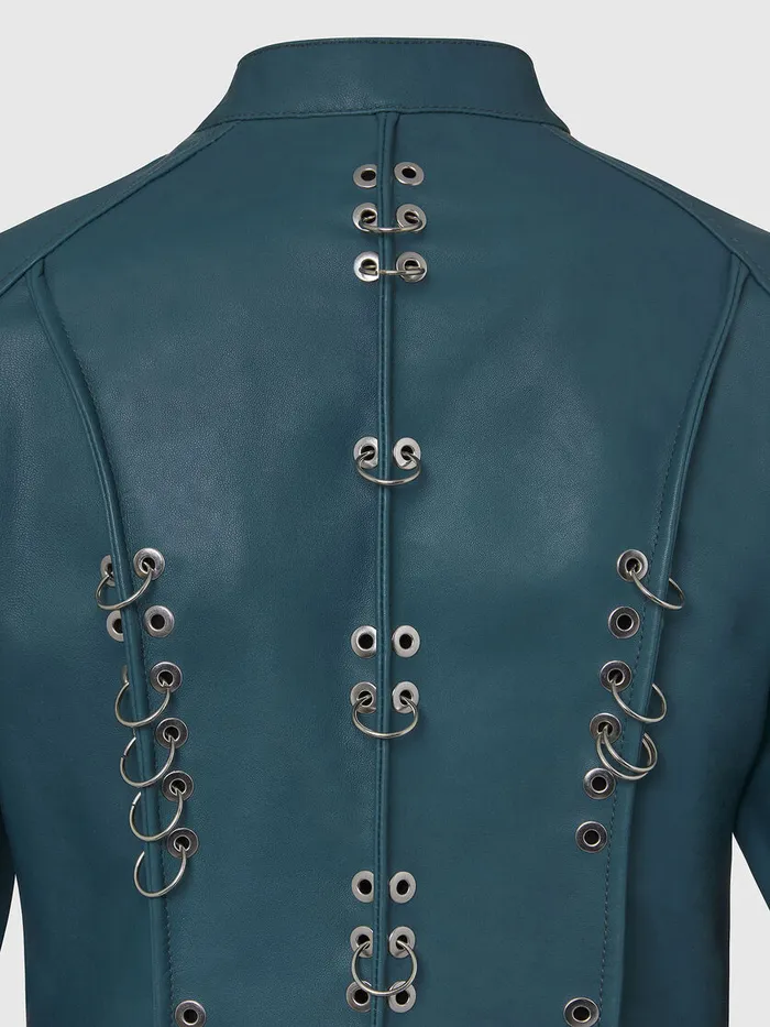 Diesel Leather Jackets Womens LMARS Water Green