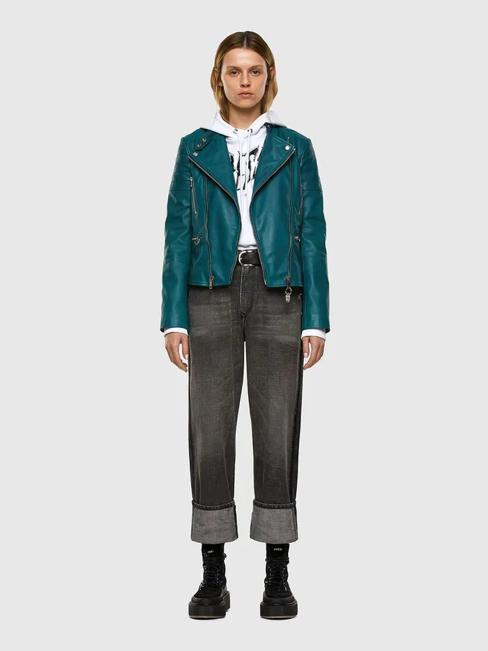 Diesel Leather Jackets Womens LMARS Water Green