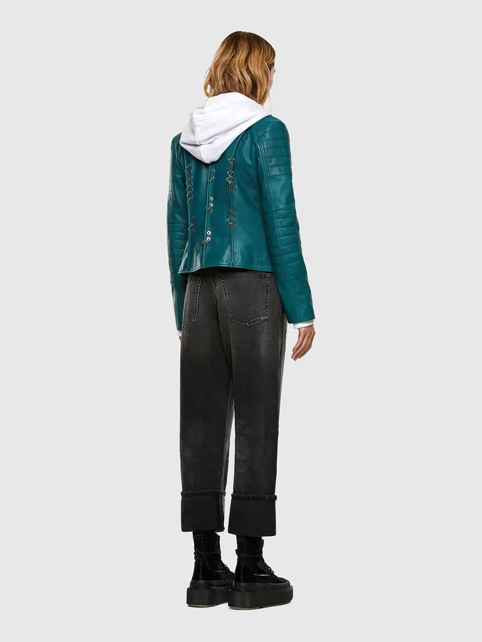 Diesel Leather Jackets Womens LMARS Water Green