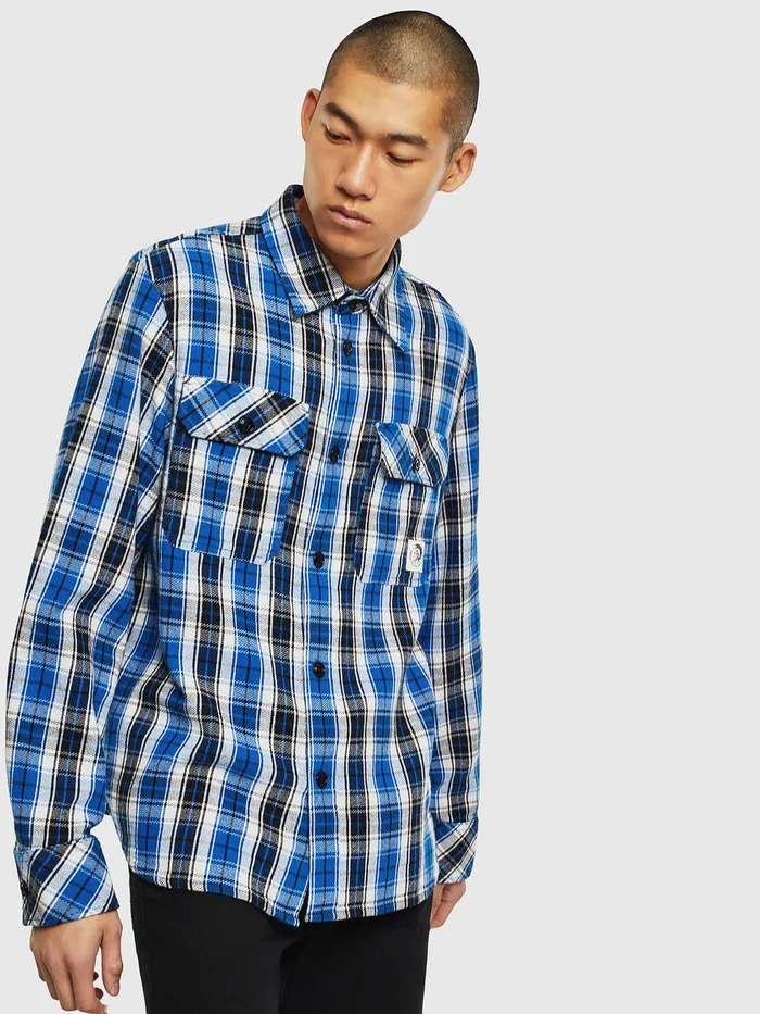 Diesel Shirts Mens SGERRYCHECK BlueBlack Gift Ideas