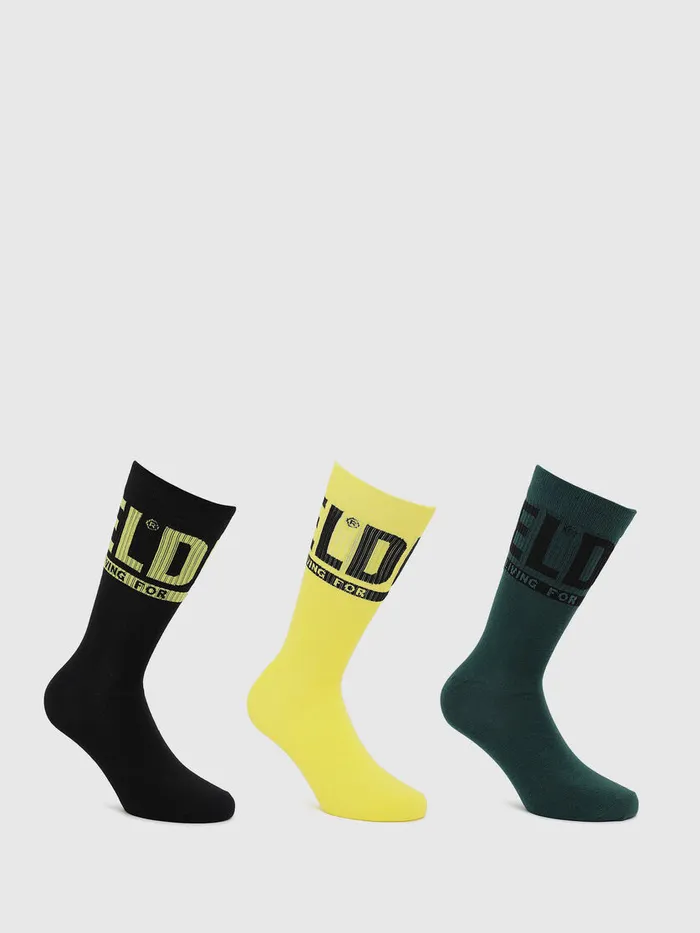 Diesel Socks Mens SKMRAYTHREEPACK BlackYellow Popular