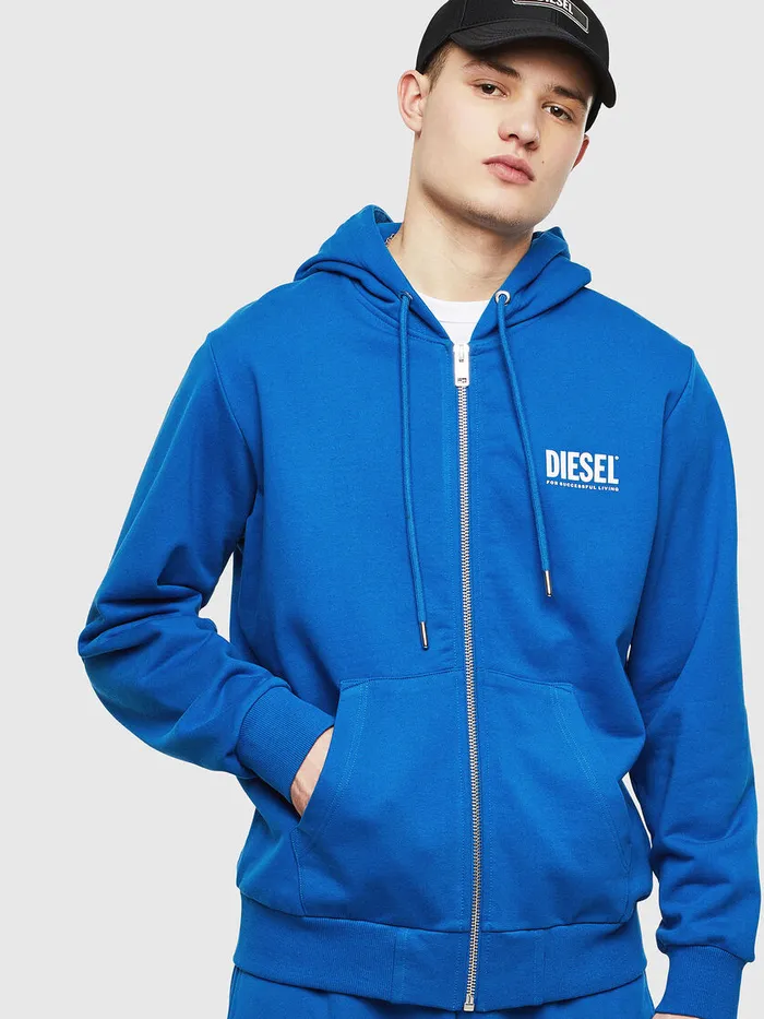 Diesel Sweaters Mens SGIRKHOODZIPLOGO Blue For Sale