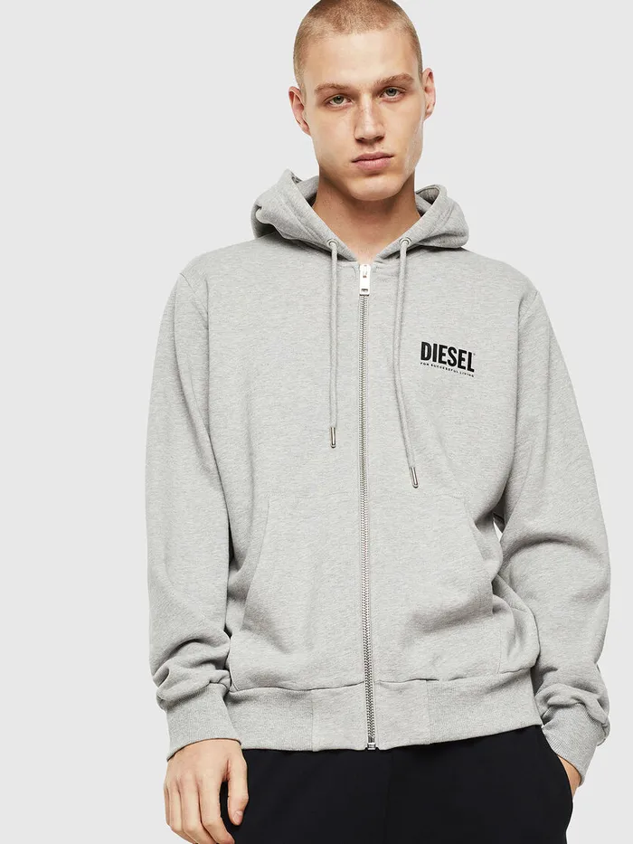 Diesel Sweaters Mens SGIRKHOODZIPLOGO Grey Popular