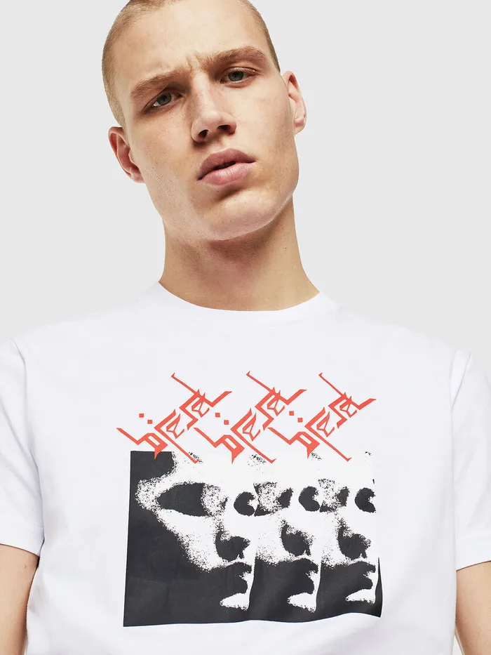 Diesel Tshirts Mens TDIEGOJ12 WhiteBlack Online