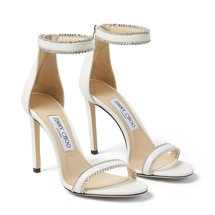 Dochas 100 Latte Nappa Leather Sandals With Jewel Trim Latte Women JIMMY CHOO Bridal Shoes Dochas 100 Latte Nappa Leather Sandals With Jewel Trim Latte Women JIMMY CHOO Bridal Shoes