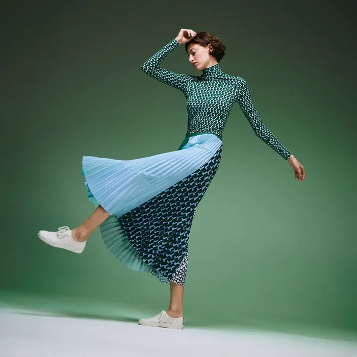Dresses and Skirts Lacoste Womens Fashion Show Asymetrical Printed Skirt GreenLight BlueNavy BlueWhite For Sale