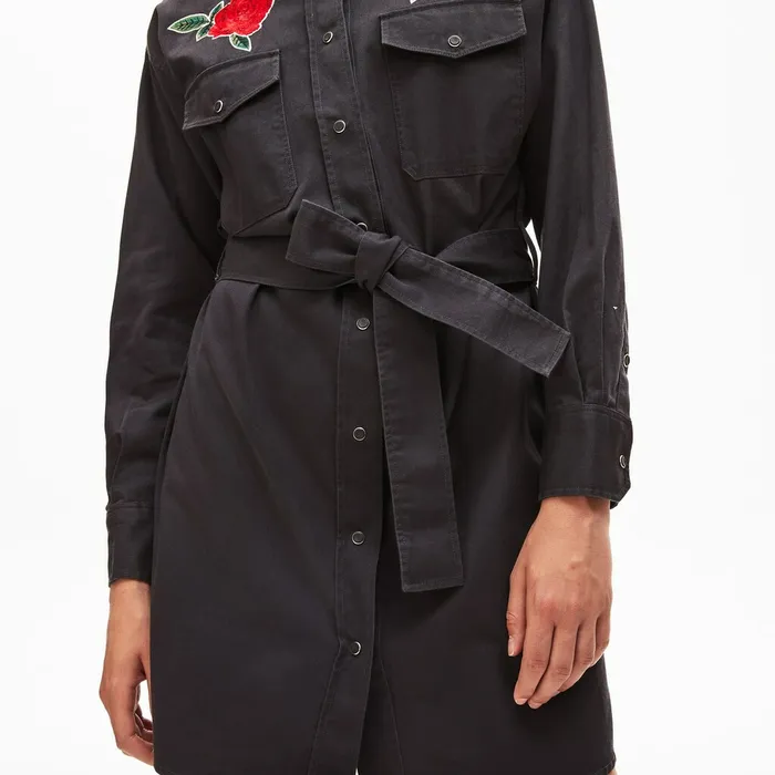 Dresses and Skirts Lacoste Womens LIVE RoseEmbroidered Cotton Shirtdress Dark Grey Near Me