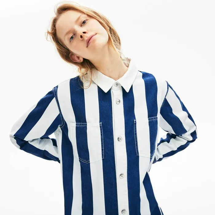 Dresses and Skirts Lacoste Womens LIVE Striped Cotton Shirtdress WhiteNavy Blue Gift 4 You Dresses and Skirts Lacoste Womens LIVE Striped Cotton Shirtdress WhiteNavy Blue Gift 4 You