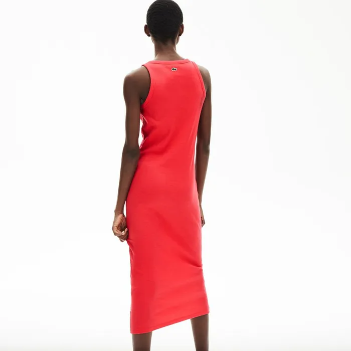 Dresses and Skirts Lacoste Womens Long Ribbed Cotton Dress Red Gift 4 You