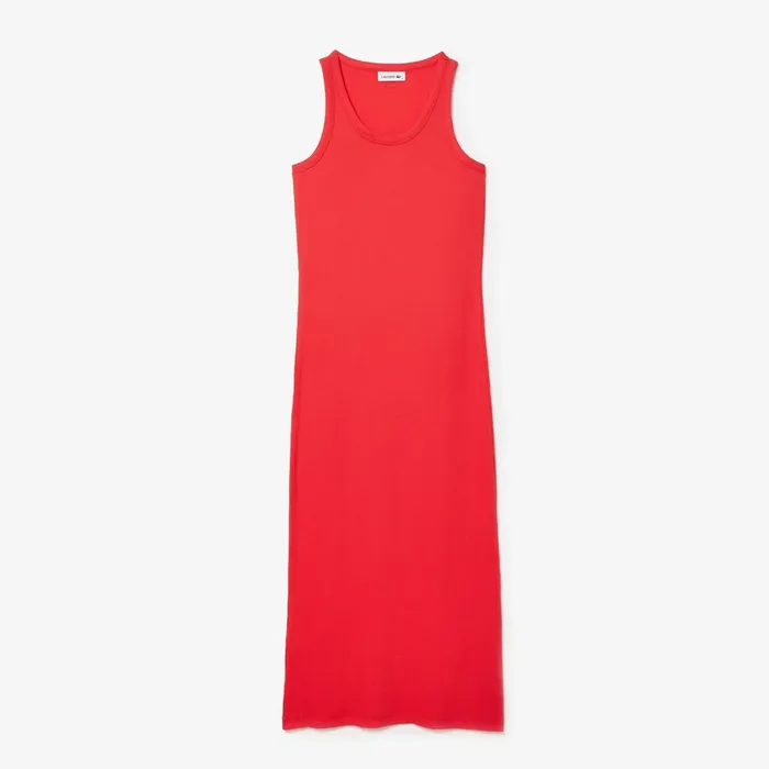 Dresses and Skirts Lacoste Womens Long Ribbed Cotton Dress Red Gift 4 You