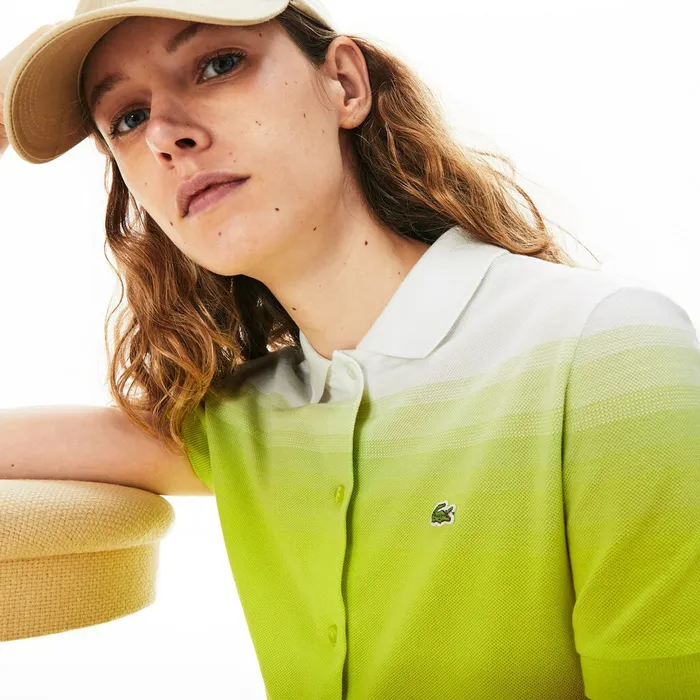 Dresses and Skirts Lacoste Womens Made in France Cotton Piqu Polo Dress Flashy YellowWhite Near Me